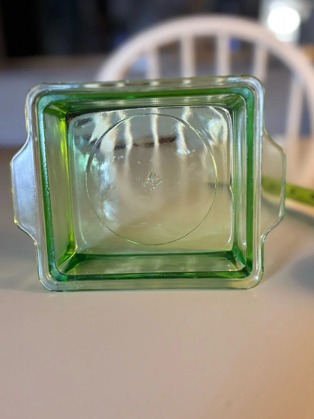 Vintage Hazel Atlas Green Uranium Glass Square Dish With Lid